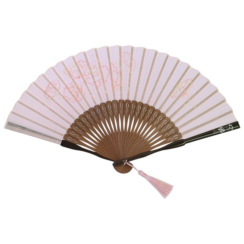 沈み彫り親骨＋刺繍扇子インタリオ＜カーネーション（ピンク）＞SS02-1