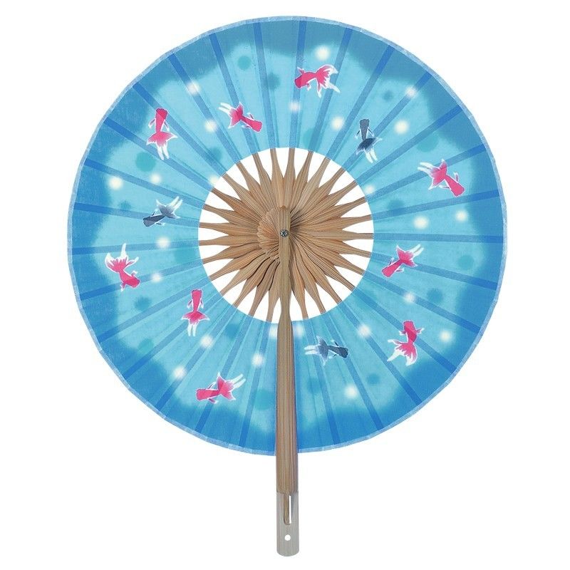 さかなさま 円形扇子 ＜金魚（水色）＞ SW28-5 | 風扇堂（by四国団扇）