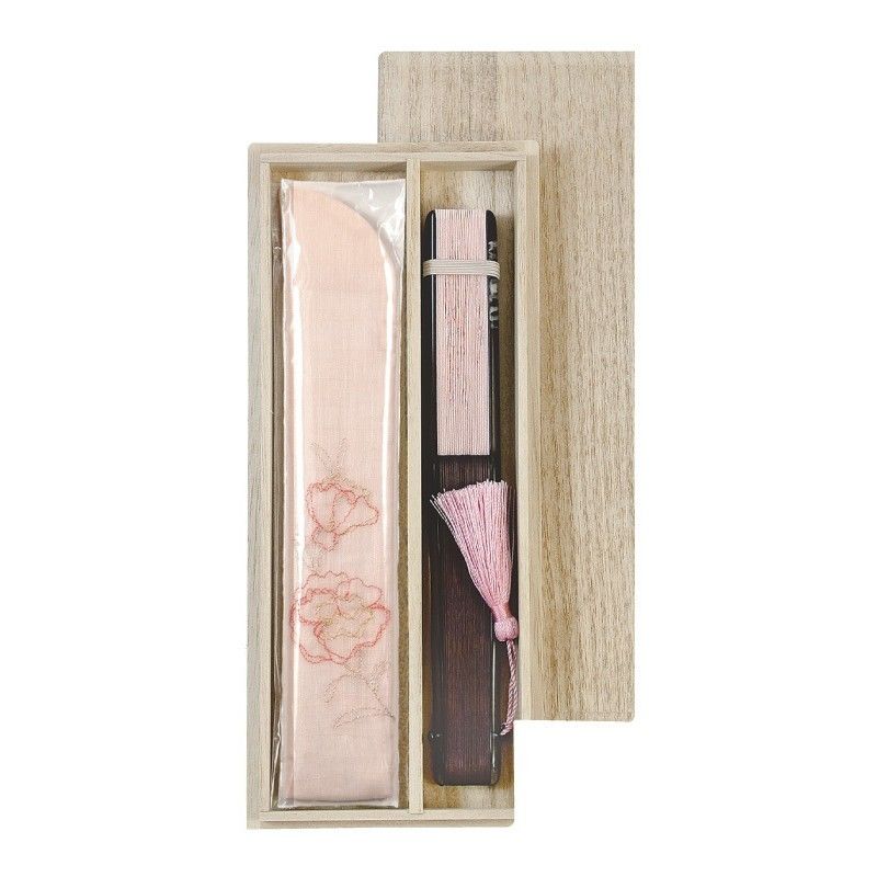 沈み彫り親骨＋刺繍扇子インタリオ＜カーネーション（ピンク）＞SS02-1