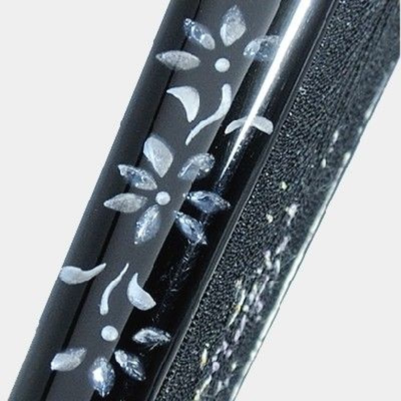 沈み彫り親骨＋刺繍扇子インタリオ ＜更紗・（ブラック）＞SS02-4