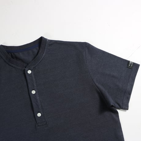 HOFI-033 リネンコットン ヘンリーネックＴシャツ：ネイビー
