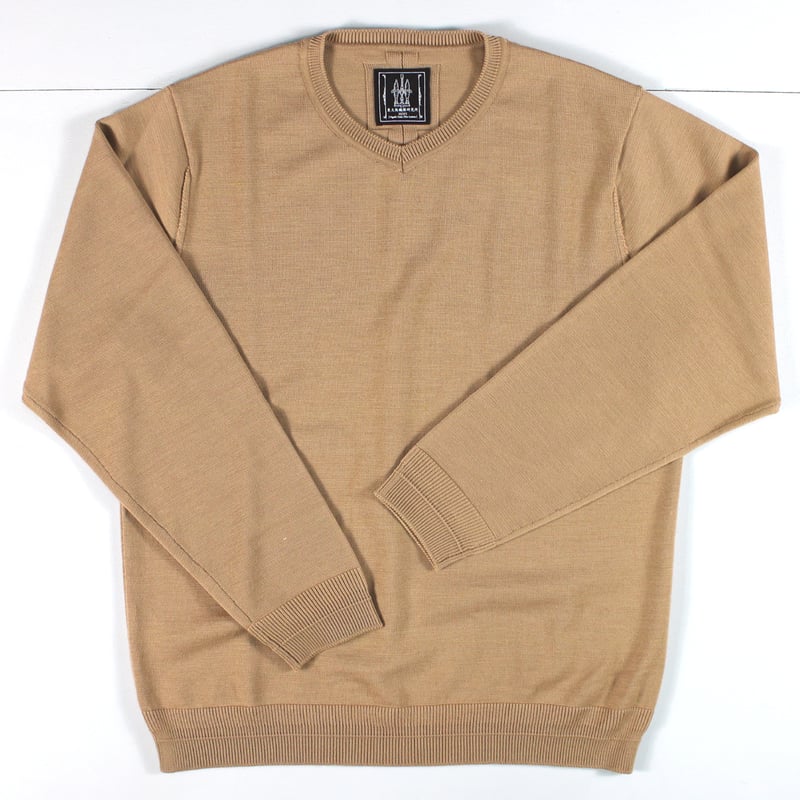 HOFI-046 18.5μmウール Vネックセーター：キャメル | 東大阪繊維研究所