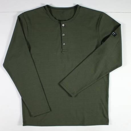 HOFI-051 スーピマ超長綿強撚ヘンリーネック長袖Ｔシャツ：カーキグリーン