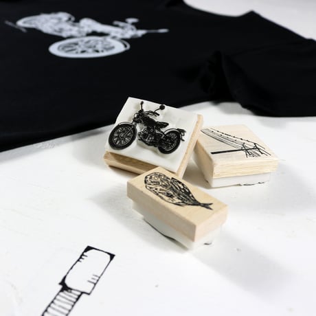 HOFI-028 ケシゴムハンコＴシャツ：ビンテージバイク