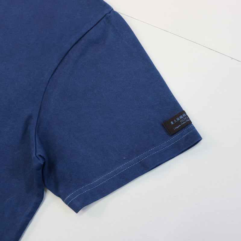 HOFI-021-JB [ 本藍染 ] オーガニック超長綿 タック襟Tシャツ：群青