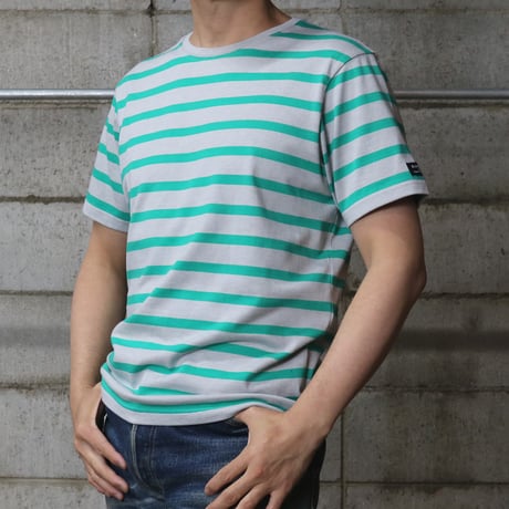HOFI-028 インド超長綿 ＲＳボーダーＴシャツ：グレー / グリーン