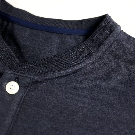 HOFI-033 リネンコットン ヘンリーネックＴシャツ：ネイビー
