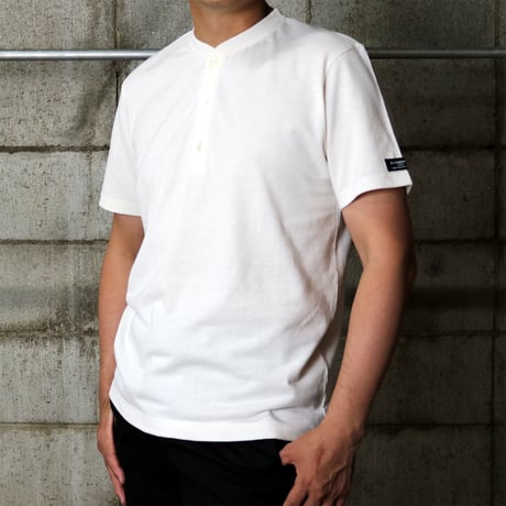 HOFI-033 リネンコットン ヘンリーネックＴシャツ：ホワイト