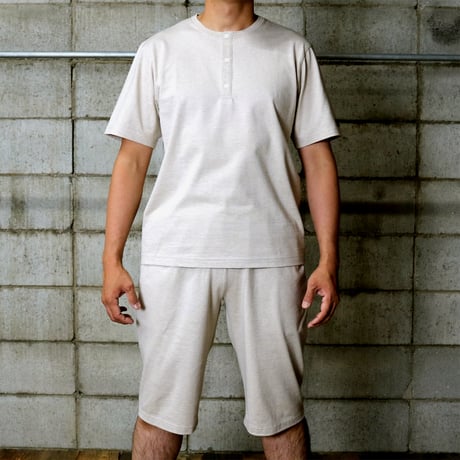 HOFI-031 ペルー超長綿 ヘンリーネックＴシャツ：ベージュ