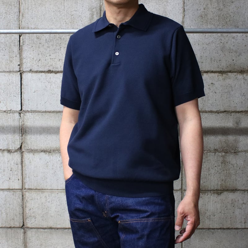 HOFI-053 強撚コットン鹿の子ニットポロ：ネイビー | 東大阪繊維研究所
