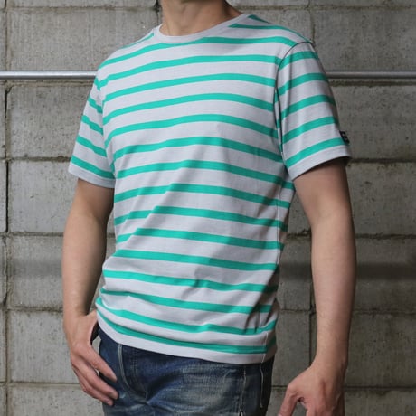HOFI-028 インド超長綿 ＲＳボーダーＴシャツ：グレー / グリーン