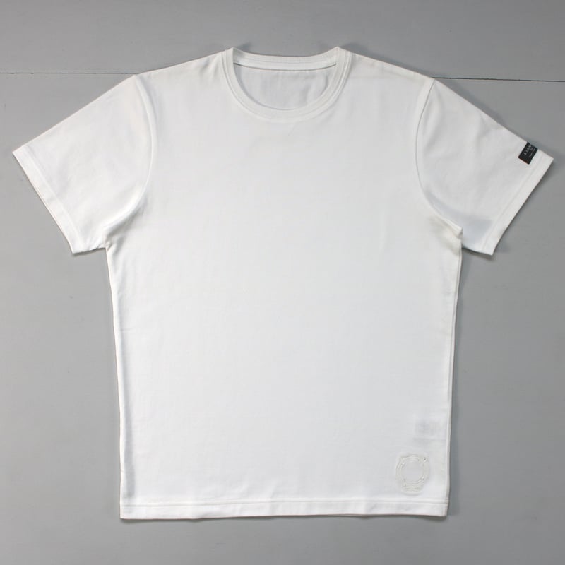 極美品♪45rpm コットン 半袖Tシャツ 白 ホワイト 日本製 ロゴ刺繍 HOFI-021R-emb オーガニック超長綿 タック襟Tシャツ：ホワイト