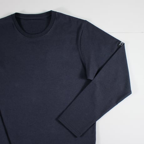 HOFI-023R オーガニック超長綿 タック襟長袖Ｔシャツ：撚り杢ネイビー