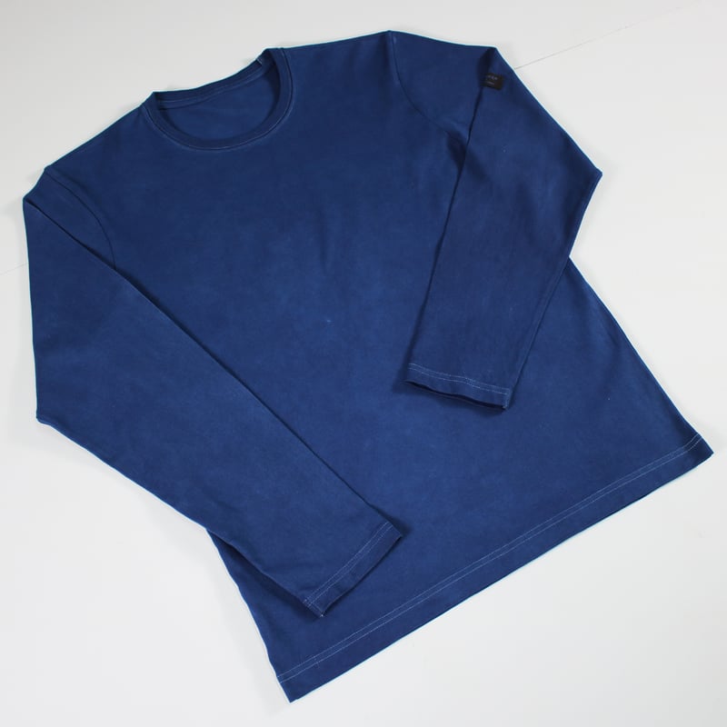 HOFI-023R-JB [ 本藍染 ] オーガニック超長綿 タック襟長袖Tシャツ