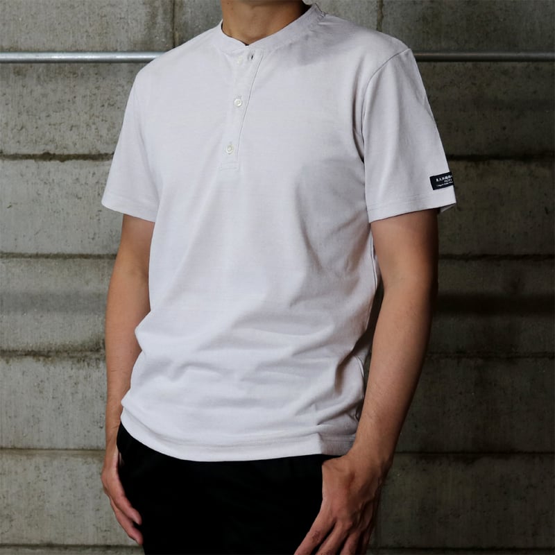 HOFI-033 リネンコットン ヘンリーネックTシャツ:シルバー HOFI-033 リネンコットン ヘンリーネックTシャツ:シルバー