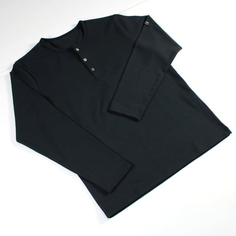 HOFI-051 スーピマ超長綿強撚ヘンリーネック長袖Ｔシャツ：ブラック
