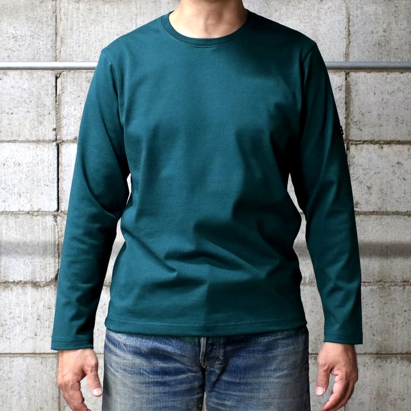 HOFI-023R オーガニック超長綿 タック襟長袖Tシャツ：撚り杢グリーン