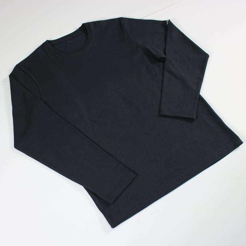 HOFI-023R オーガニック超長綿 タック襟長袖Tシャツ：ブラック | 東