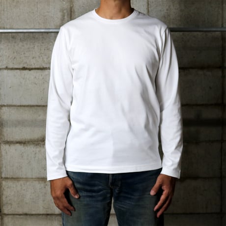 HOFI-023R オーガニック超長綿 タック襟長袖Ｔシャツ：ホワイト