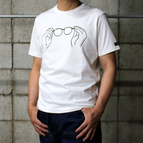 HOFI-028 ケシゴムハンコＴシャツ：手とメガネ