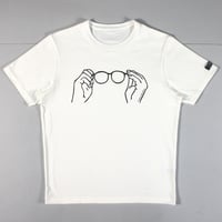 HOFI-028 ケシゴムハンコＴシャツ：手とメガネ