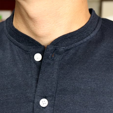 HOFI-033 リネンコットン ヘンリーネックＴシャツ：ネイビー