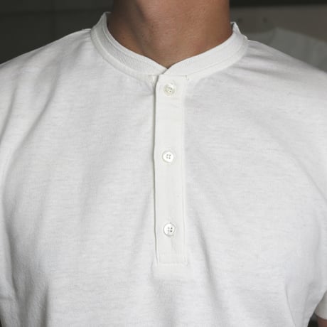 HOFI-033 リネンコットン ヘンリーネックＴシャツ：ホワイト