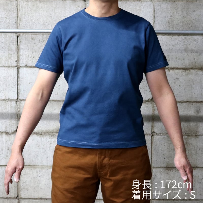 HOFI-021-JB [ 本藍染 ] オーガニック超長綿 タック襟Tシャツ：青