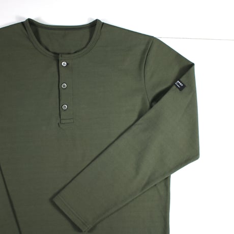 HOFI-051 スーピマ超長綿強撚ヘンリーネック長袖Ｔシャツ：カーキグリーン