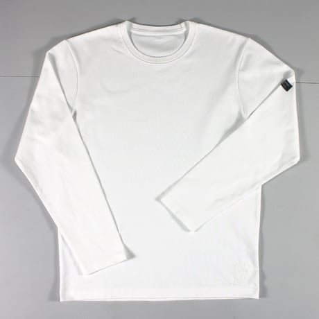 HOFI-023R-emb オーガニック超長綿 タック襟長袖Ｔシャツ：ホワイト （撚糸機 ホワイト刺繍）