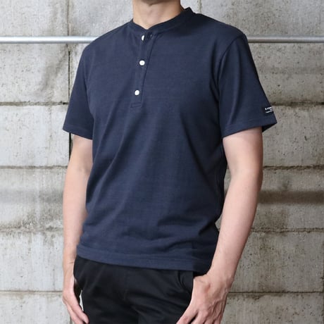 HOFI-033 リネンコットン ヘンリーネックＴシャツ：ネイビー