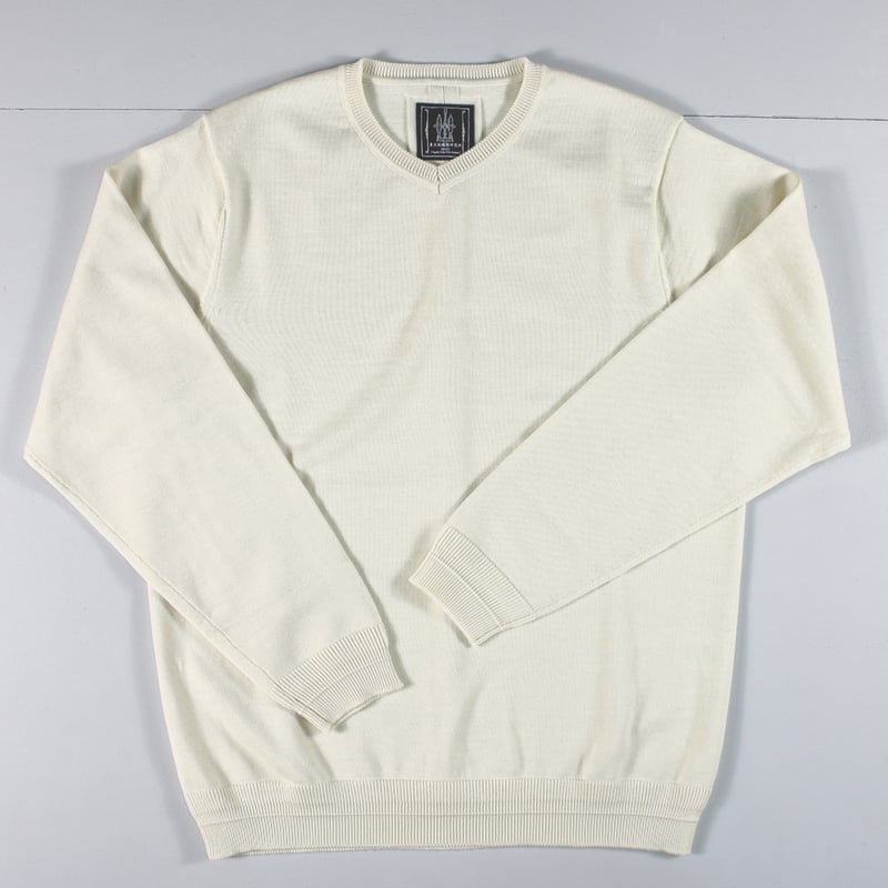 HOFI-046 18.5μmウール Vネックセーター：アイボリー | 東大阪繊維研究