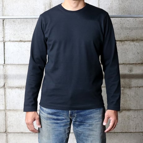 HOFI-023R オーガニック超長綿 タック襟長袖Ｔシャツ：ブラック
