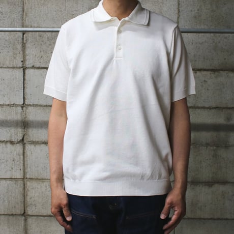 HOFI-053 強撚コットン鹿の子ニットポロ：ホワイト