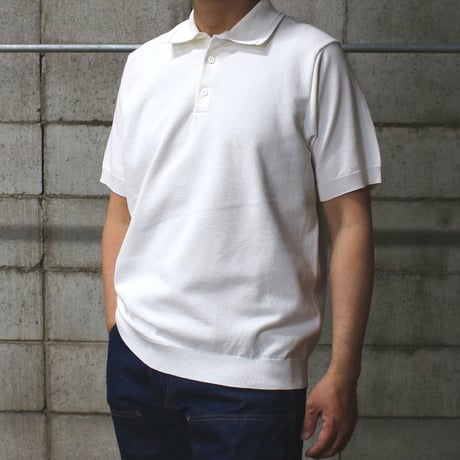 HOFI-053 強撚コットン鹿の子ニットポロ：ホワイト