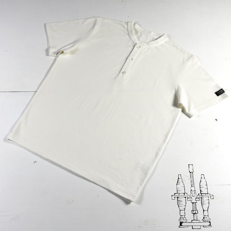 HOFI-033 リネンコットン ヘンリーネックTシャツ：ホワイト | 東大阪