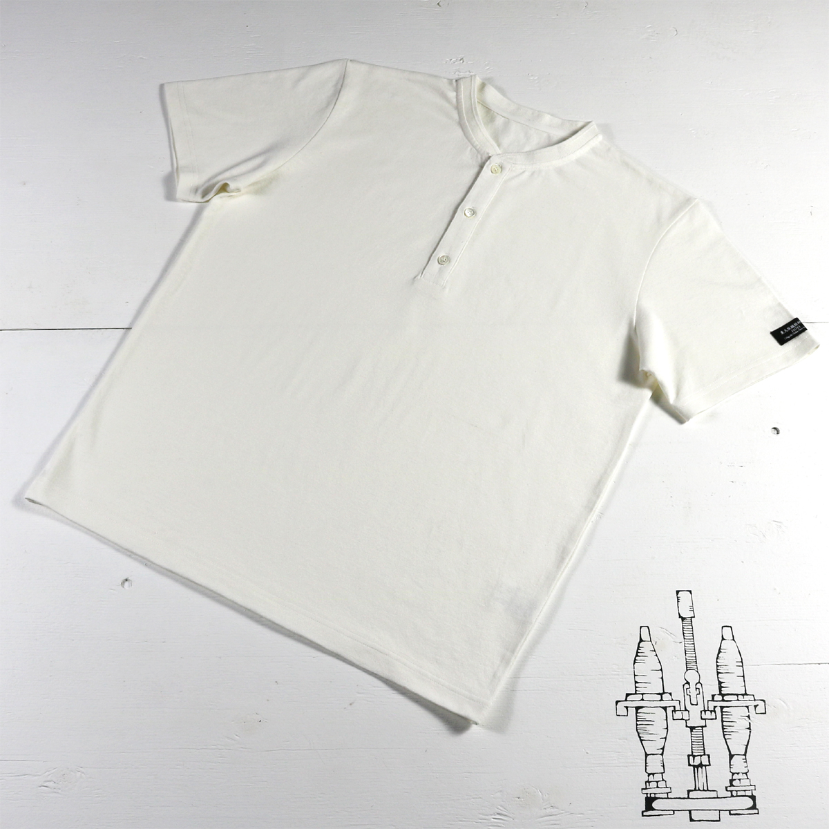 HOFI-033 リネンコットン ヘンリーネックTシャツ：ホワイト