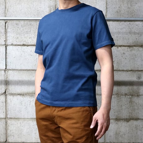 HOFI-021-JB [ 本藍染 ] オーガニック超長綿 タック襟Ｔシャツ：青