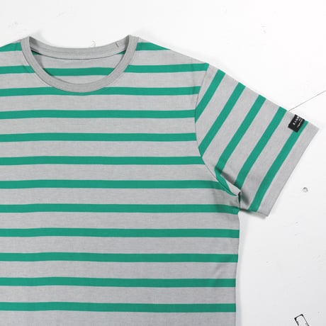 HOFI-028 インド超長綿 ＲＳボーダーＴシャツ：グレー / グリーン
