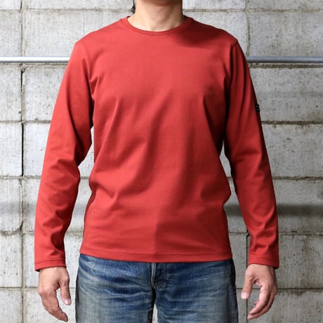 HOFI-023R オーガニック超長綿 タック襟長袖Ｔシャツ：ブラウンレッド