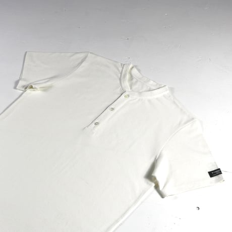 HOFI-033 リネンコットン ヘンリーネックＴシャツ：ホワイト