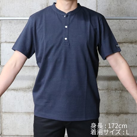 HOFI-033 リネンコットン ヘンリーネックＴシャツ：シルバー
