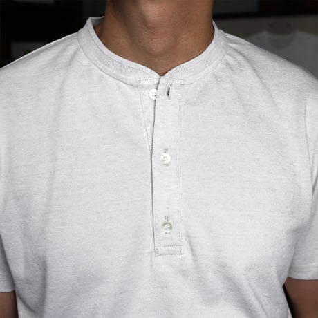 HOFI-033 リネンコットン ヘンリーネックＴシャツ：シルバー