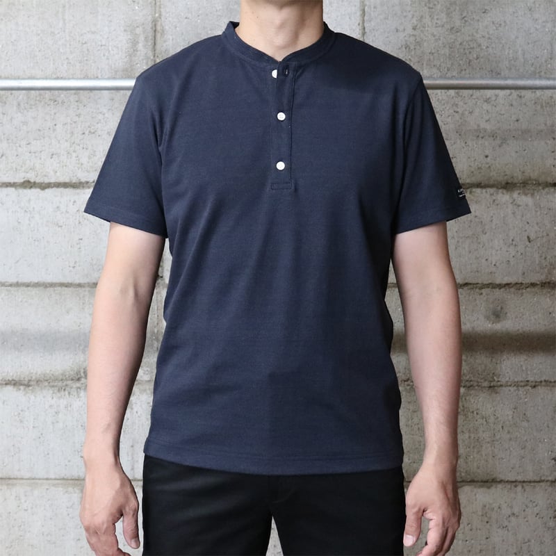 HOFI-033 リネンコットン ヘンリーネックTシャツ：ネイビー | 東大阪 