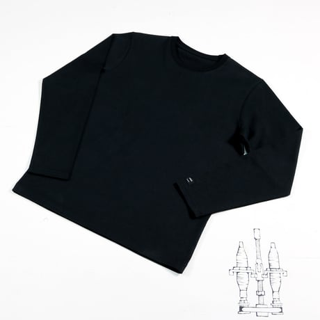 HOFI-023 オーガニック超長綿 タック襟長袖Ｔシャツ：ブラック