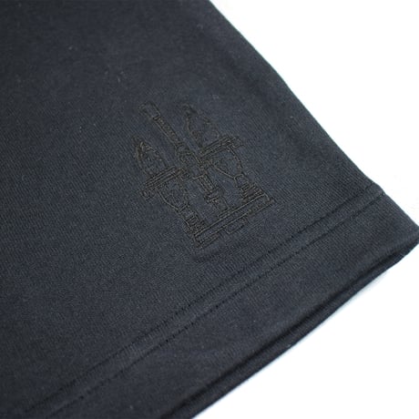 HOFI-023R-emb オーガニック超長綿 タック襟長袖Ｔシャツ：ブラック （撚糸機 ブラック刺繍）