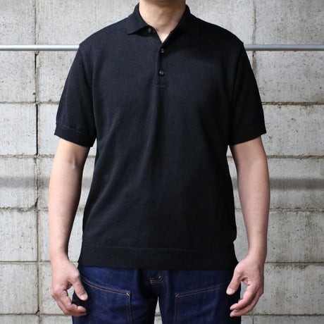 HOFI-047R リネンニットポロ：ブラック