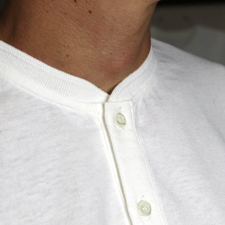 HOFI-033 リネンコットン ヘンリーネックＴシャツ：ホワイト