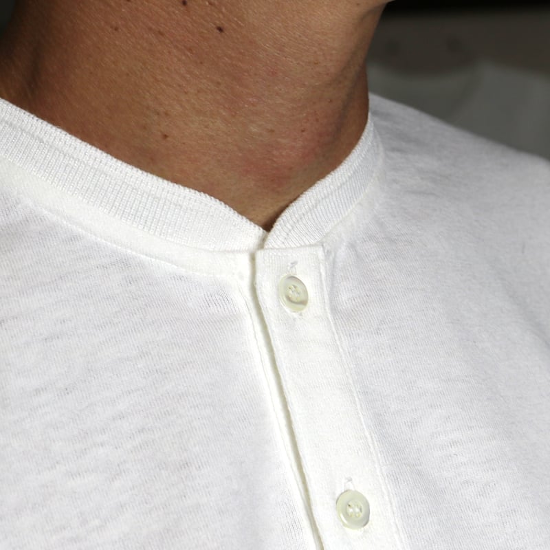 HOFI-033 リネンコットン ヘンリーネックTシャツ：ホワイト