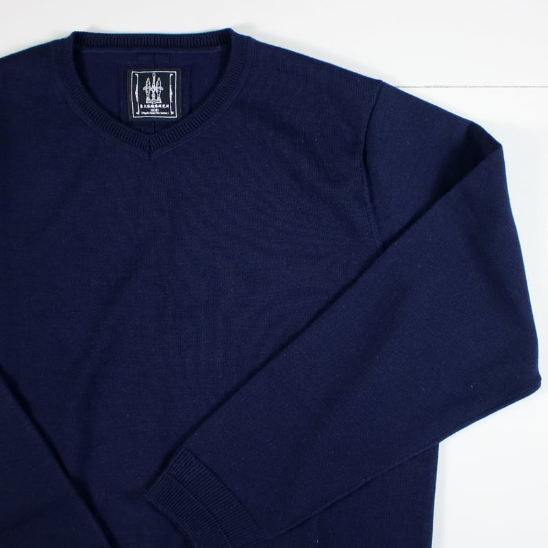 HOFI-046 18.5μmウール Vネックセーター：ネイビー | 東大阪繊維研究所